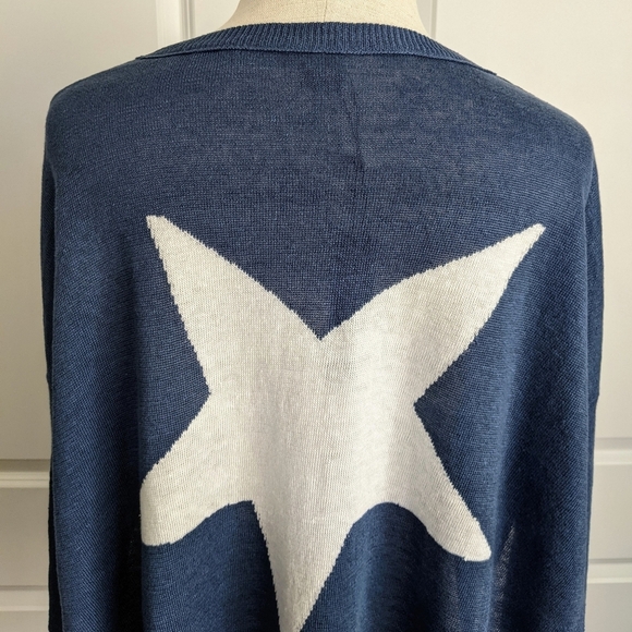 360 Sweater 100% Linen Lightweight Woven Star 3/4 Sleeve Blue White Star M NWT - Picture 9 of 16